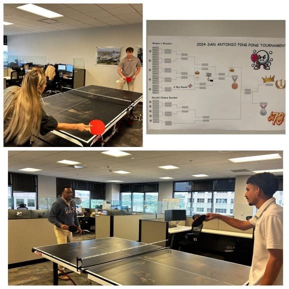 employees playing ping pong