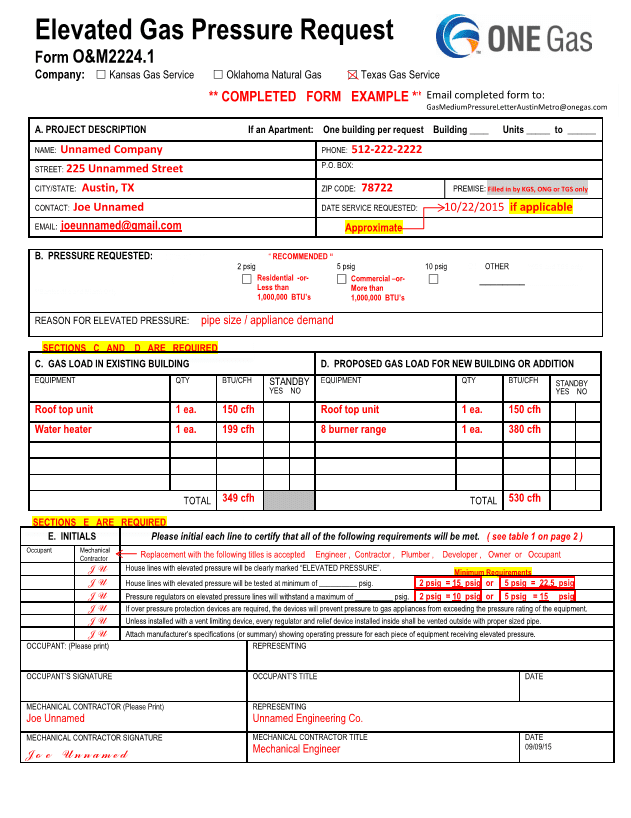 Gas Application Form