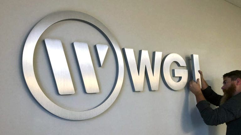 WGI logo sign installation