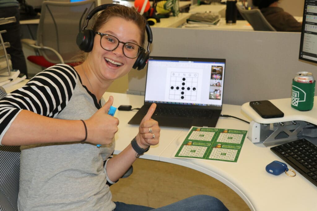 Sarah Elkin playing bingo during Yes Week