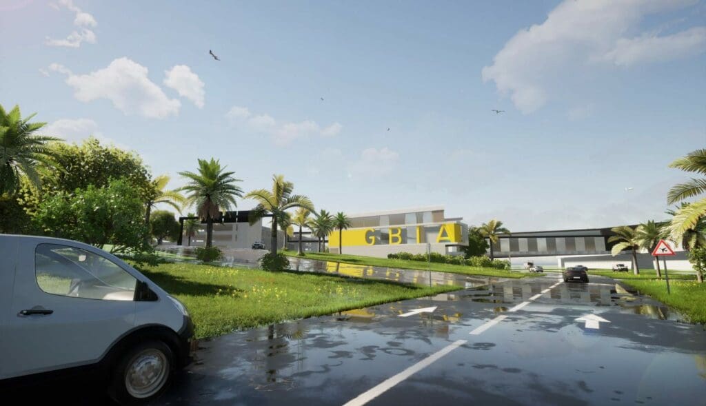 front of airport from a distance