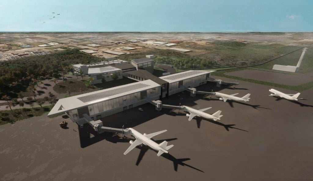 rendering of back with airplane terminals