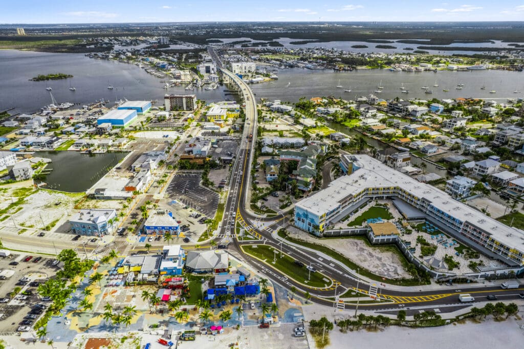 zoomed out photo of bridge and intersection