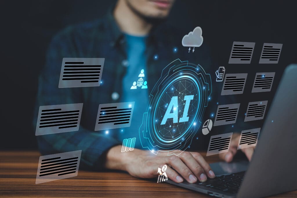 Businessman using AI software to automate repetitive tasks.