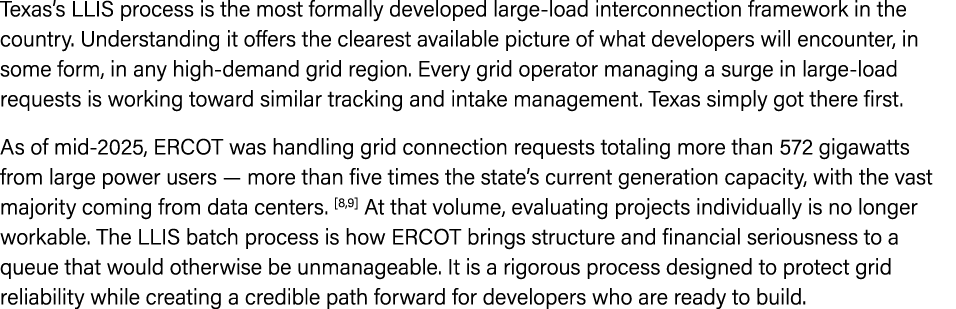 Texas’s LLIS process is the most formally developed large load interconnection framework in the country. Understandin...