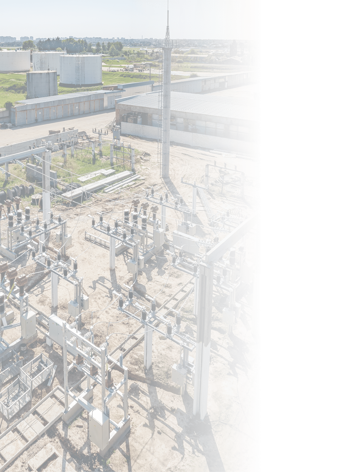 Top view of high-voltage substation with switches and disconnectors. Powe plant.